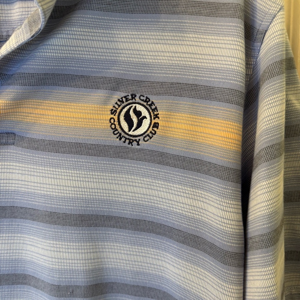 TEHAMA Blue Striped Polo Shirt Classic Style with Silver Creek Country Club Logo - Picture 3 of 9